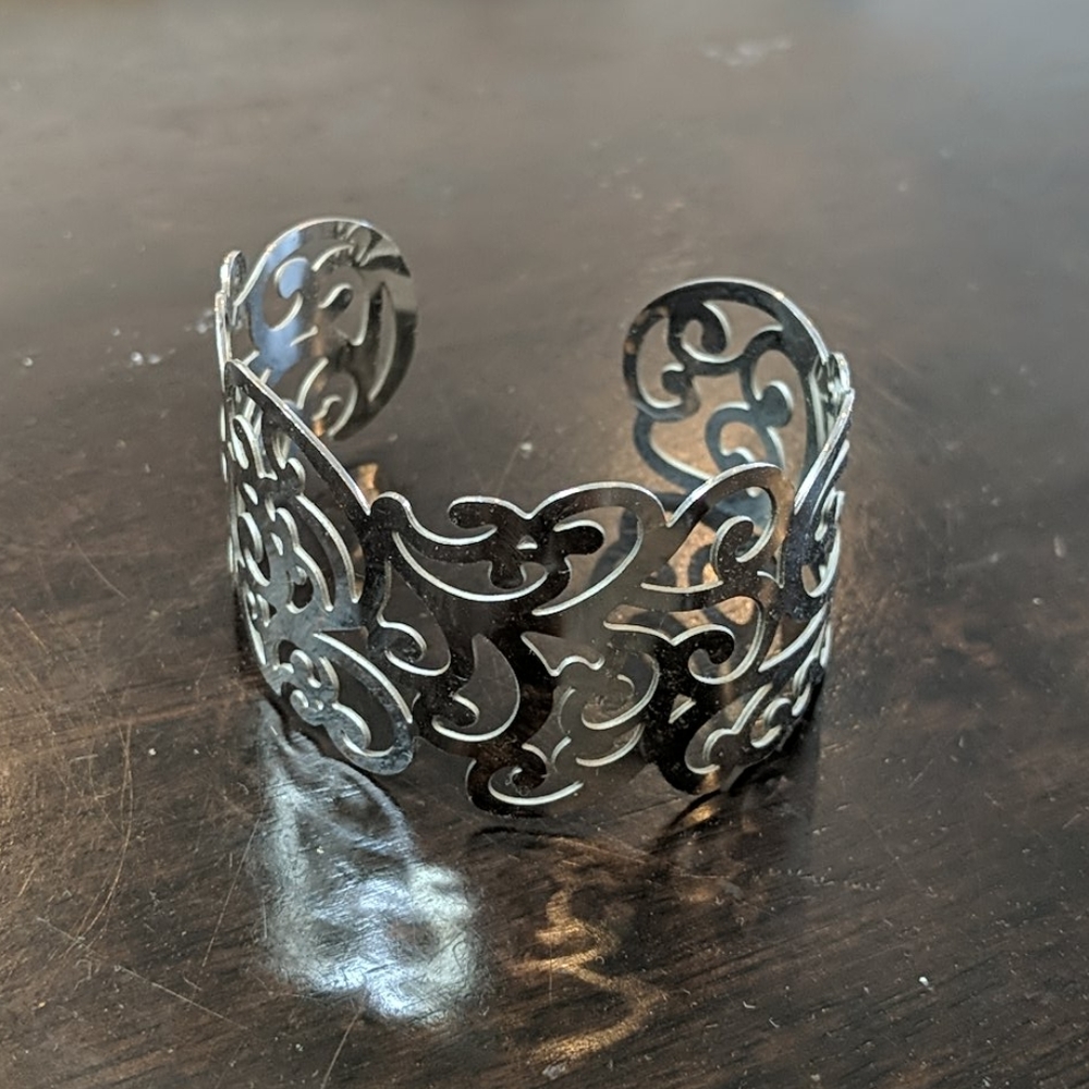 Stainless Steel Scrolled Womens Cuff Bracelet